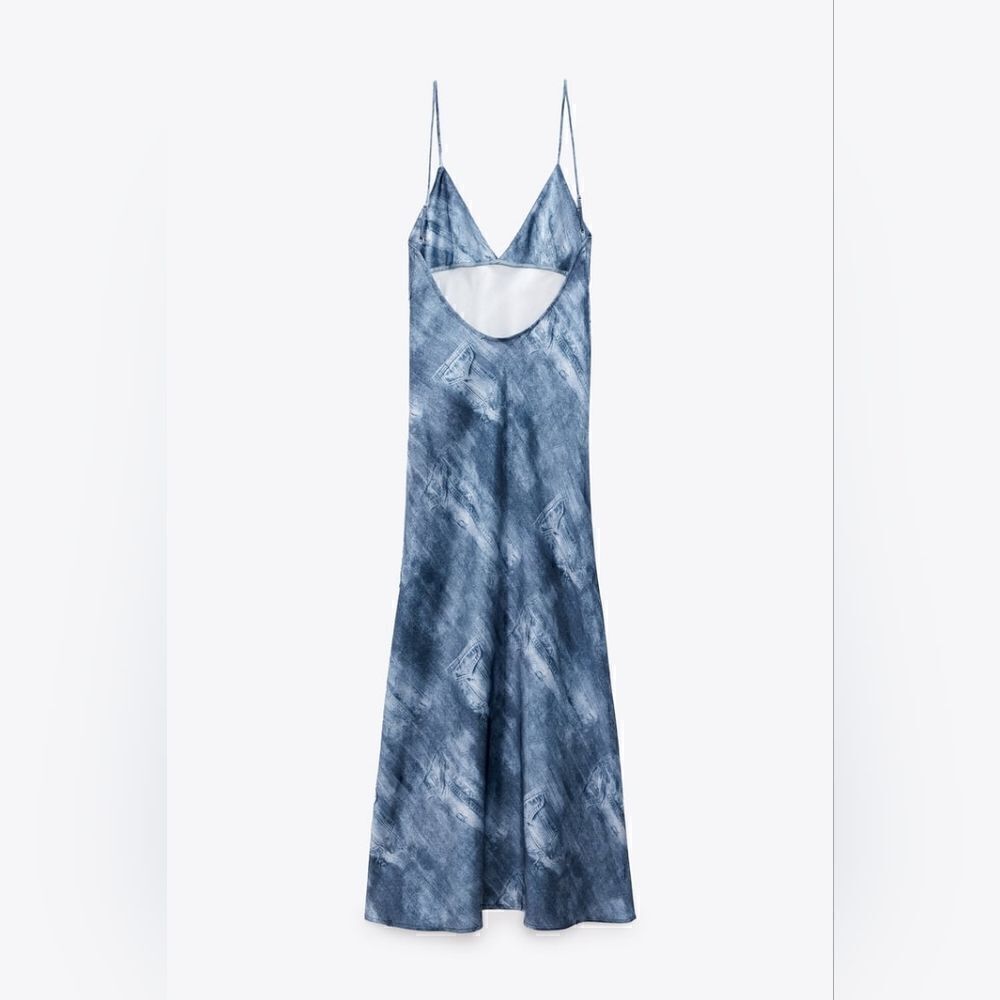Zara PRINTED DENIM SATIN EFFECT SLIP DRESS - Picture 4 of 11